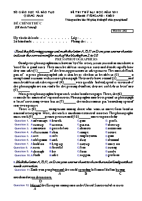 Đề thi thử Đại học Tiếng Anh Khối D năm 2011 - Mã đề 242 - Sở GD & ĐT Quảng Nam